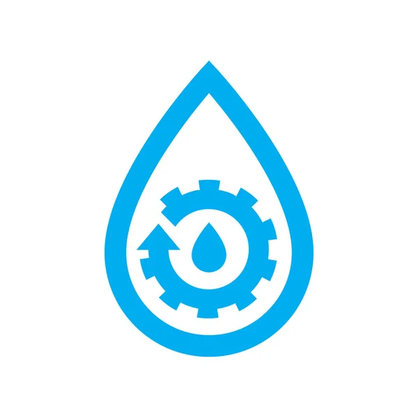 Icône d'entretien de plomberie. Cog d'engrenage bleu dans le symbole de goutte d'eau — Image vectorielle