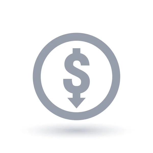 Dollar met pijl-omlaag concept pictogram. Investeringen verlies symbool. — Stockvector