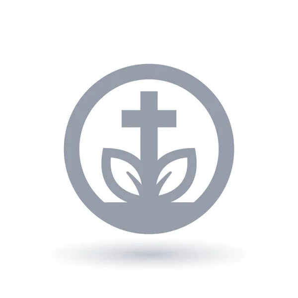 Icono de hoja cruzada cristiana. Símbolo de crecimiento espiritual . — Vector de stock