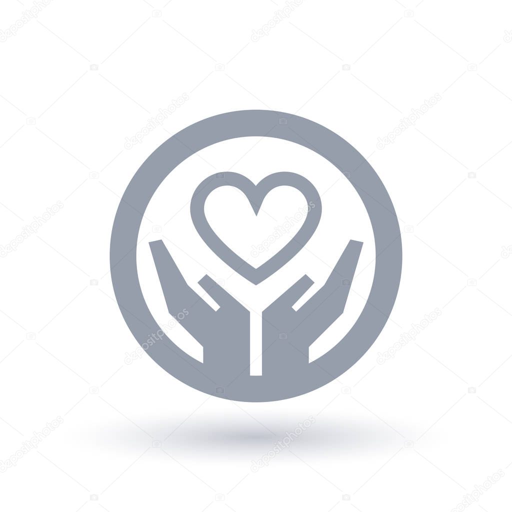 Heart with hands icon. Charity love symbol.