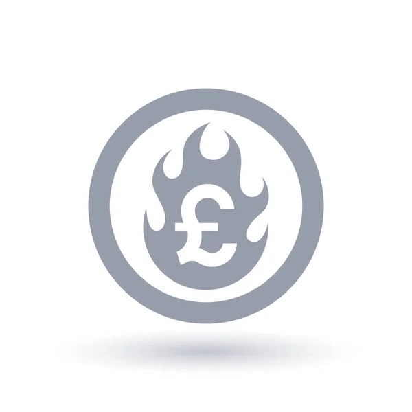 Icono de llama de la libra - Fuego quema símbolo de moneda británica . — Archivo Imágenes Vectoriales