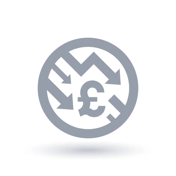 Libra británica con flechas hacia abajo icono de concepto - Símbolo de crecimiento económico — Vector de stock