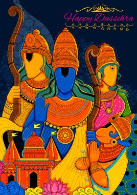 Tanrı Ram, Sita, Laxmana, Hanuman ve Ravana Dussehra Navratri Festivali'nde Hindistan poster