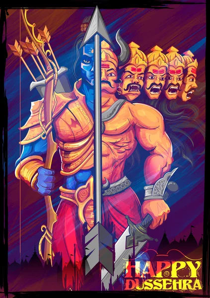 Lord Rama e Ravana a Dussehra Festa Navratri dell'India poster — Vettoriale Stock