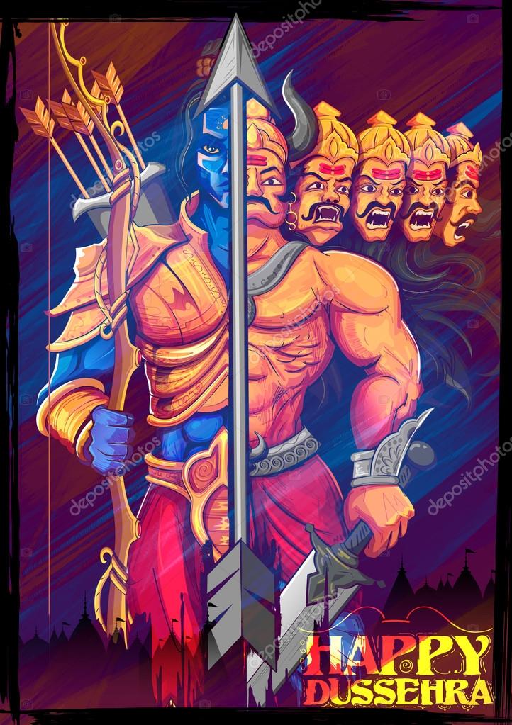 Lord Rama and Ravana in Dussehra Navratri festival of India poster Stock  Vector Image by ©vectomart #125160412