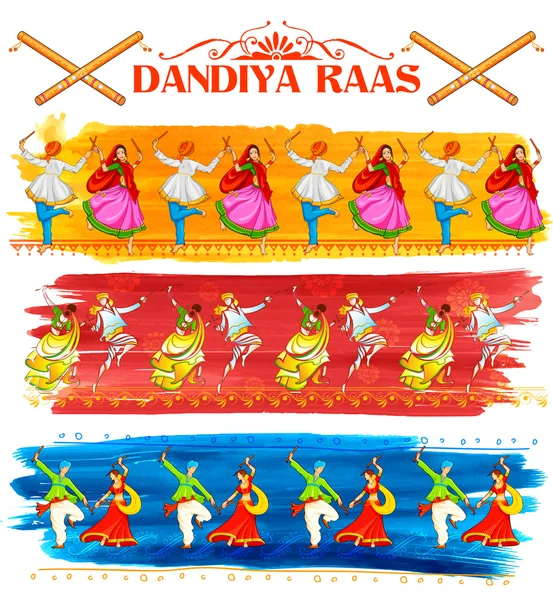 Paar spielt dandiya in disco garba nacht poster für navratri dussehra festival von indien — Stockvektor