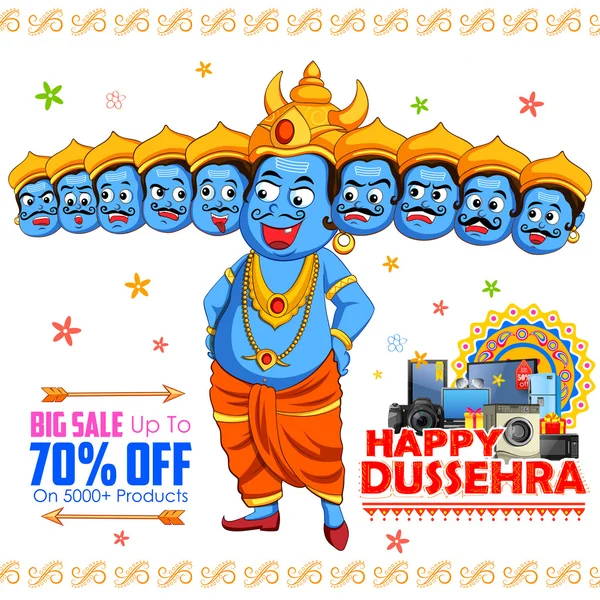 Ravana para la promoción de venta de Happy Dussehra — Archivo Imágenes Vectoriales