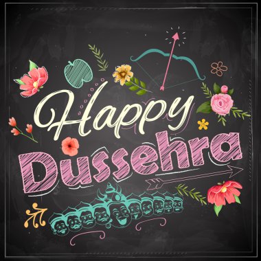 Çiçek Hindistan mutlu Dussehra Navratri Festivali için kara tahta tebrik