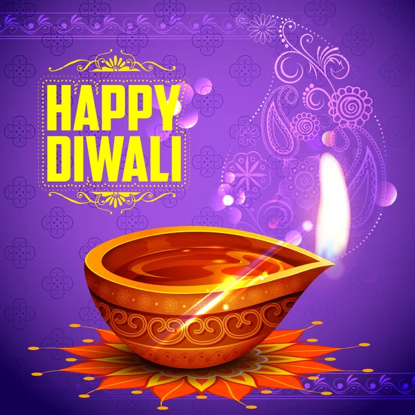 Burning diya on happy Diwali Holiday background for light festival of India — Stock Vector