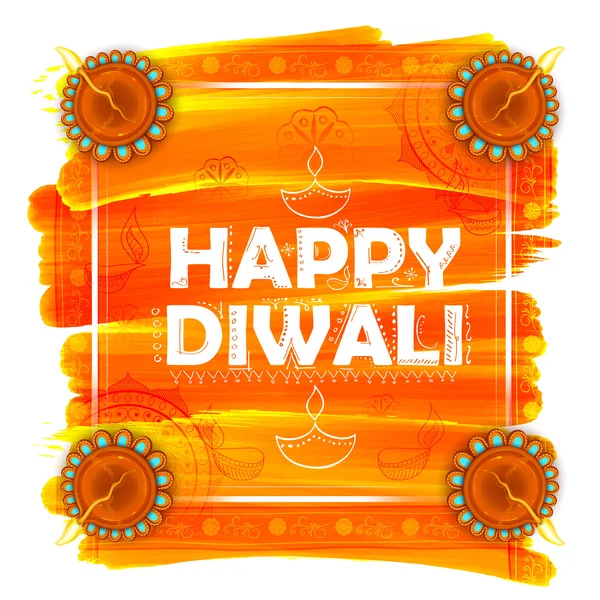 Acuarela ardiente diya en Diwali feliz Fondo de vacaciones para el festival de la luz de la India — Vector de stock