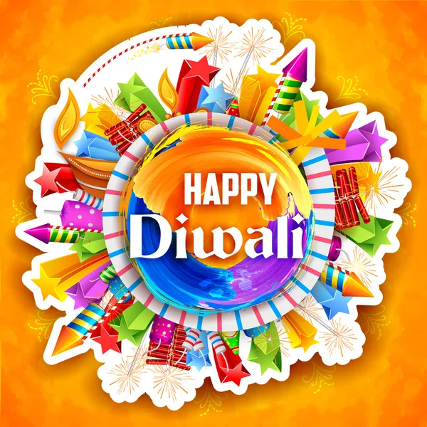Bunte Aquarell-Diya und Feuercracker auf fröhlichem Diwali-Hintergrund für das Lichterfest Indiens — Stockvektor