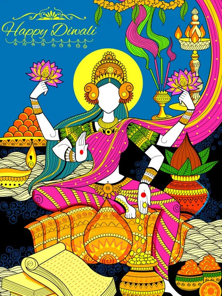 Bohyně Lakšmí a Lord Ganesha na Diwali sváteční doodle pozadí pro lehké festival Indie — Stockový vektor