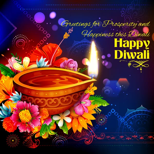 Burning diya on Happy Diwali Holiday background for light festival of India — Stock Vector