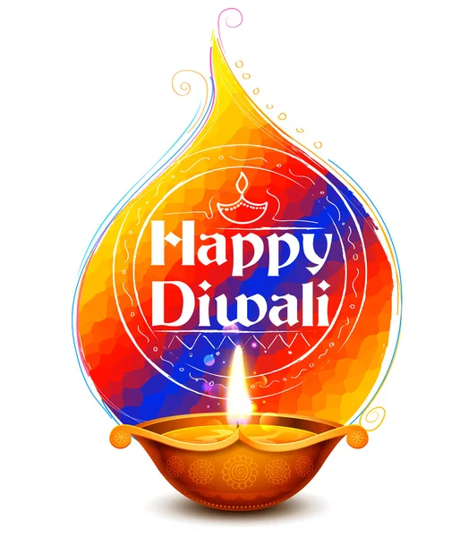 Branden van diya op Gelukkige Diwali Holiday achtergrond voor licht festival van India — Stockvector