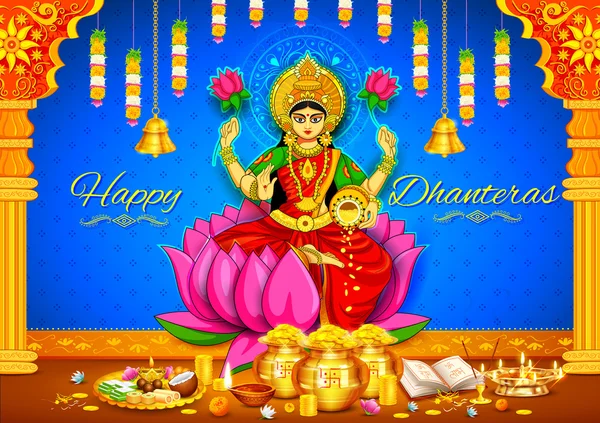 Bogini Lakszmi na Happy Diwali Dhanteras Holiday doodle tło dla światła Festiwal Indii — Wektor stockowy