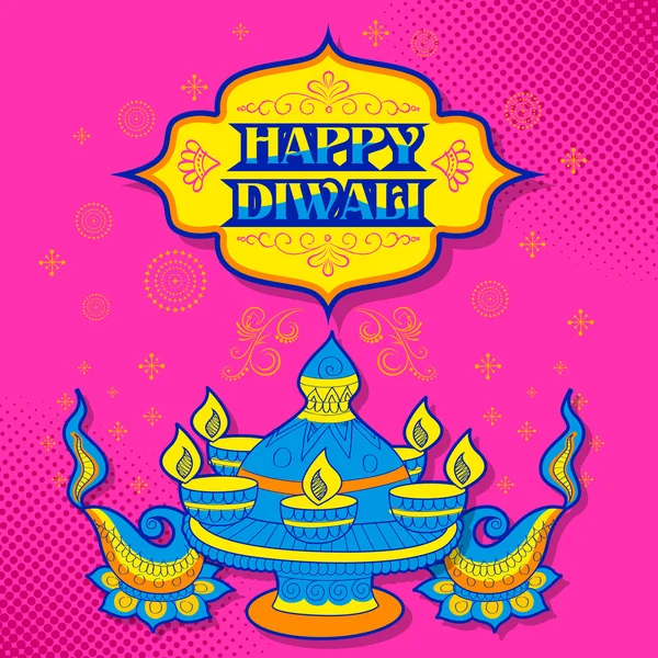 Burning diya su sfondo felice vacanza Diwali per il festival della luce dell'India — Vettoriale Stock