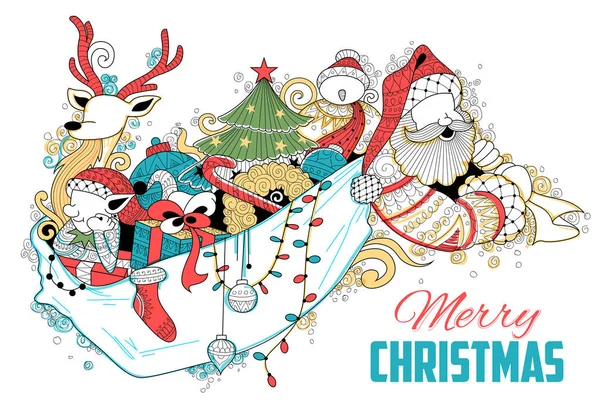 Doodle neşeli Noel tatil Noel Baba ile — Stok Vektör
