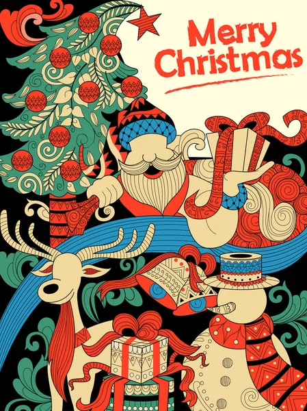 Doodle of Merry Christmas Holiday con Santa Claus — Archivo Imágenes Vectoriales