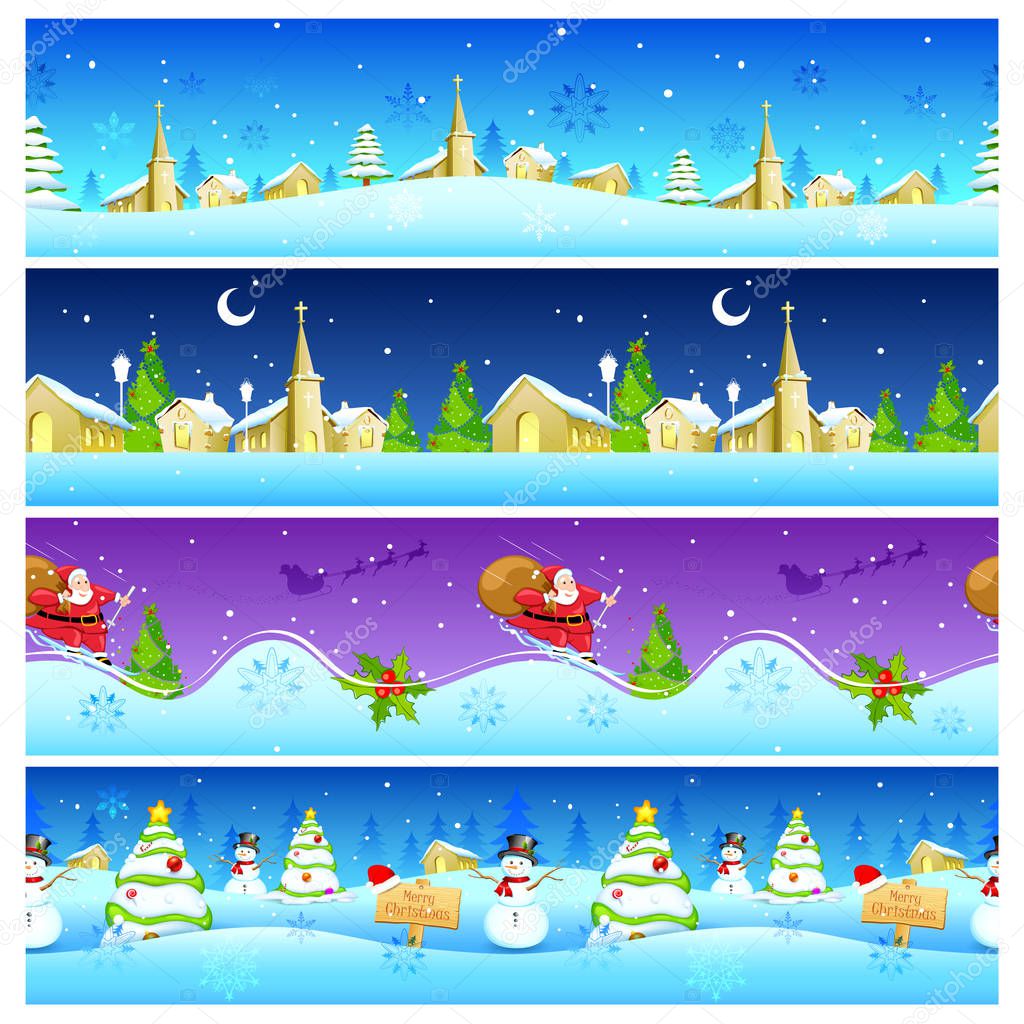 Seamless Christmas Holiday background with Santa and Snowman