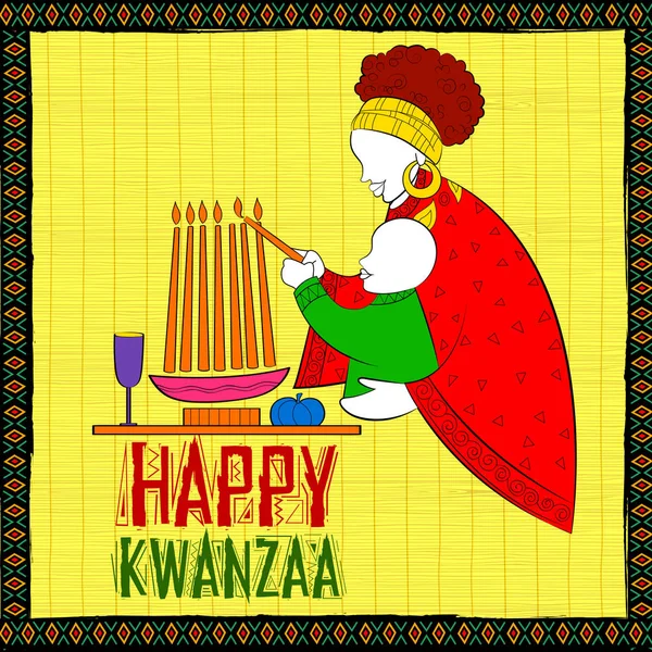 Ευτυχισμένος Kwanzaa ευχές για γιορτή του φεστιβάλ συγκομιδή αφρικανική αμερικανική Ενοικιαζόμενα — Διανυσματικό Αρχείο