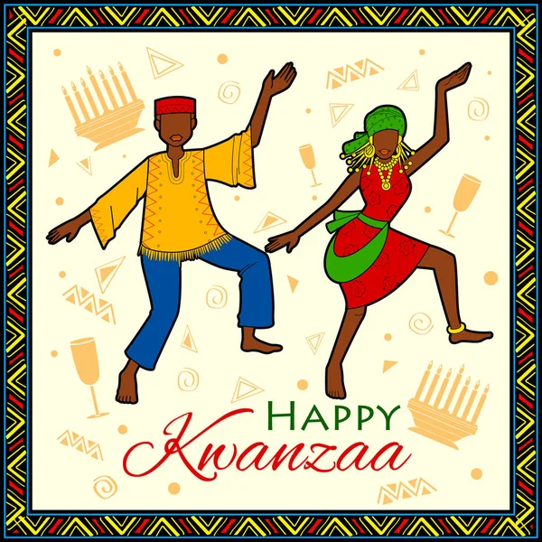 Felices saludos de Kwanzaa para la celebración de la cosecha del festival de fiestas afroamericano — Vector de stock