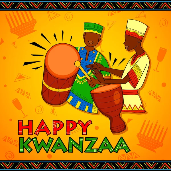 Ευτυχισμένος Kwanzaa ευχές για γιορτή του φεστιβάλ συγκομιδή αφρικανική αμερικανική Ενοικιαζόμενα — Διανυσματικό Αρχείο