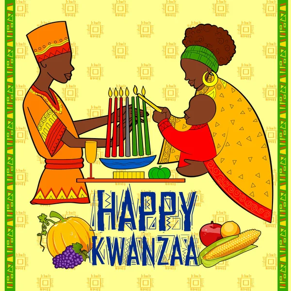 Felizes saudações Kwanzaa para a celebração da colheita do festival de férias afro-americano —  Vetores de Stock