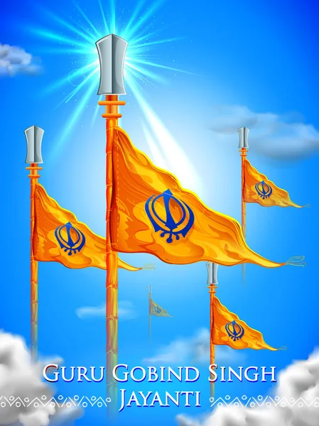 Feliz Guru Gobind Singh Jayanti festival para fundo celebração Sikh —  Vetores de Stock