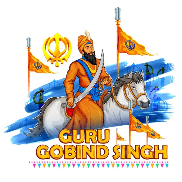 Happy Guru Gobind Singh Jayanti festival for Sikh celebration background — Stock Vector