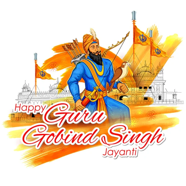 Feliz Guru Gobind Singh Jayanti festival para la celebración de Sikh fondo — Archivo Imágenes Vectoriales