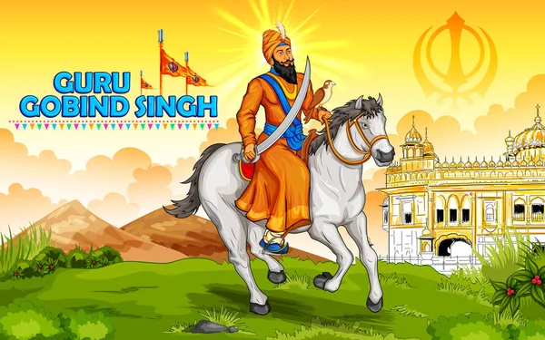 Feliz Guru Gobind Singh Jayanti festival para fundo celebração Sikh — Vetor de Stock