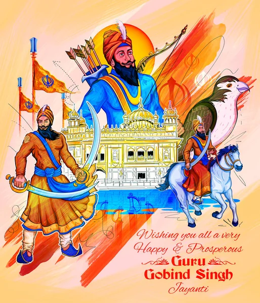 Feliz Guru Gobind Singh Jayanti festival para fundo celebração Sikh — Vetor de Stock