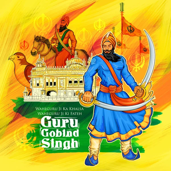 Feliz Guru Gobind Singh Jayanti festival para fundo celebração Sikh — Vetor de Stock