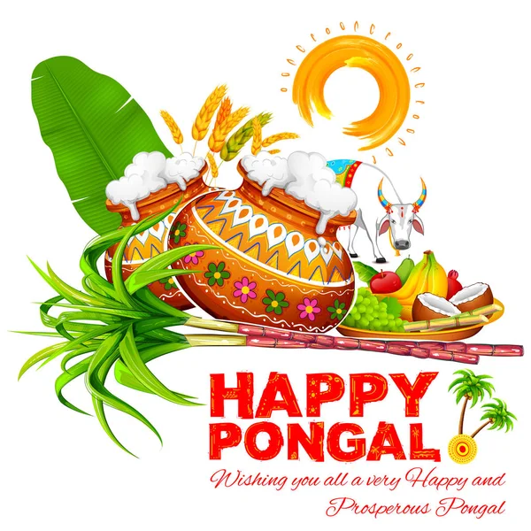 Happy Pongal menyapa latar belakang - Stok Vektor