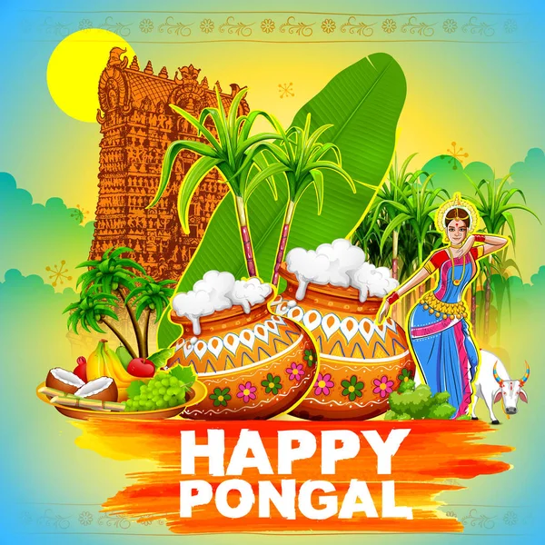 Happy Pongal greeting background — Stock Vector