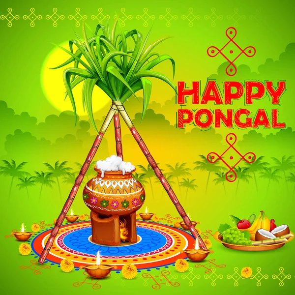 Fondo feliz saludo Pongal — Vector de stock