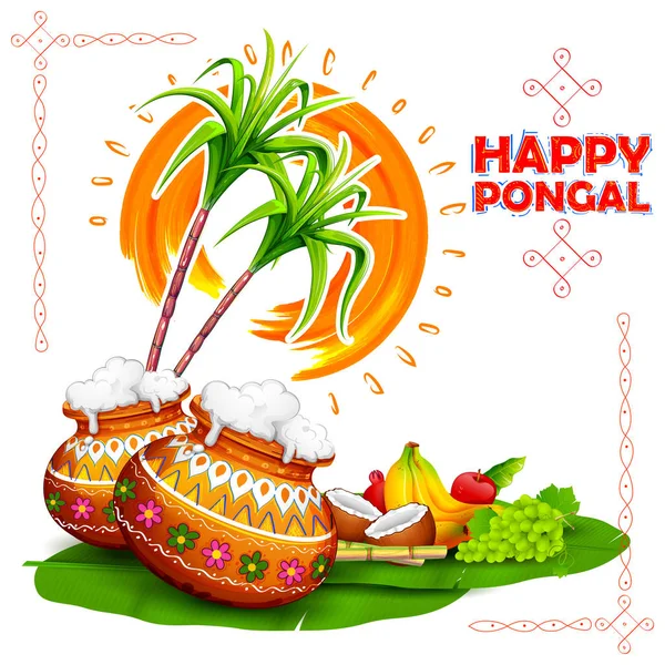 Happy Pongal menyapa latar belakang - Stok Vektor