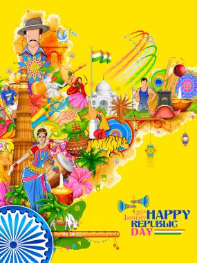 India background showing its incredible culture and diversity with monument, dance festival clipart
