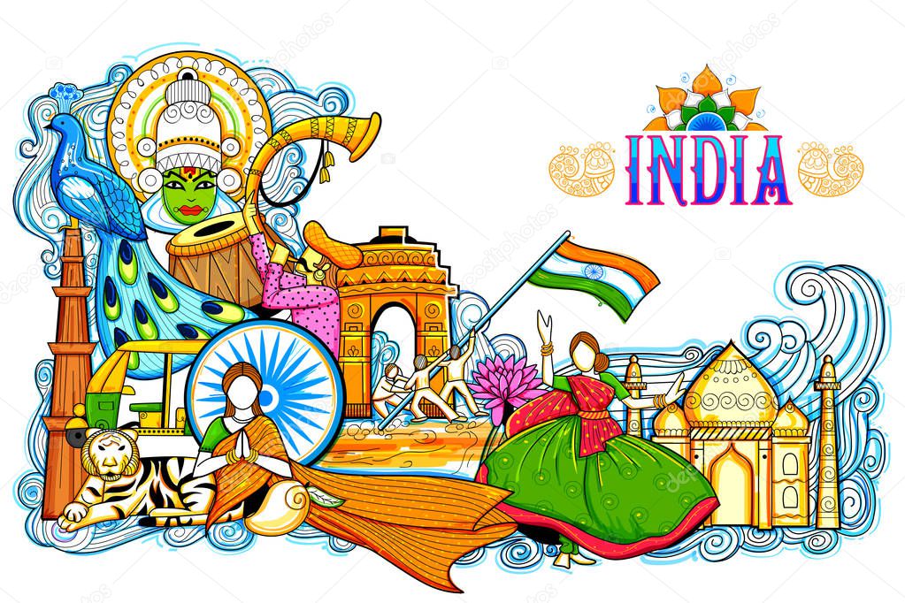 India background showing its incredible culture and diversity with monument, festival