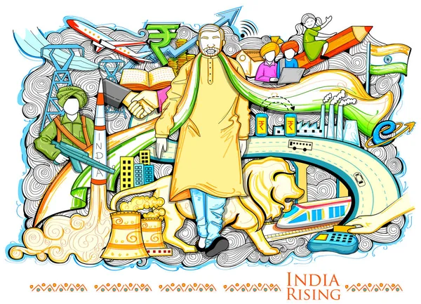 Collage showing Progress and Development depicting India Rising — Stock Vector