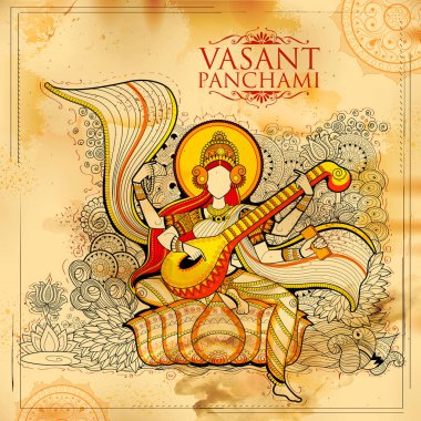 Vasant Panchami Hindistan festivali için Bilgelik Tanrıçası Saraswati