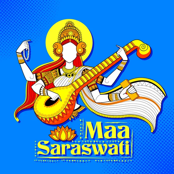 Godin van Wijsheid Saraswati voor Vasant Panchami India festival achtergrond — Stockvector