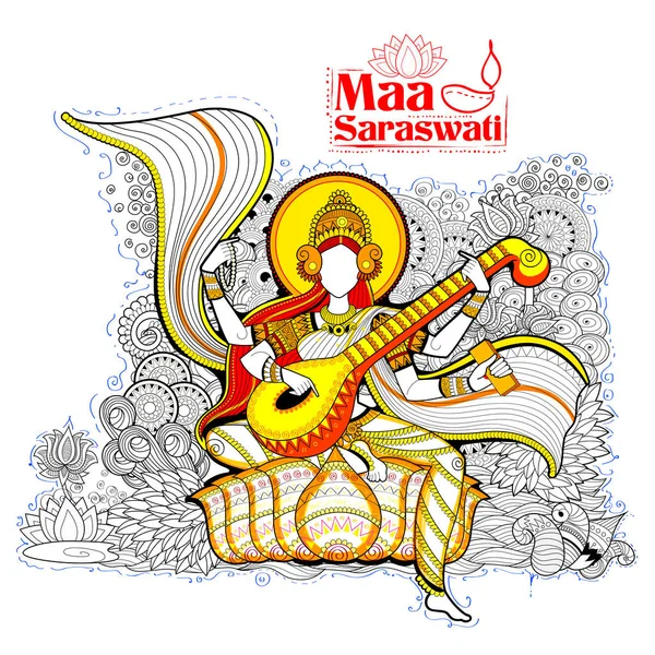 Visdomens gudinna Saraswati för Vasant Panchami Indien festival bakgrund — Stock vektor