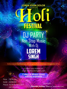 Pudra rengi patlama mutlu Holi Dj parti afiş arka plan için