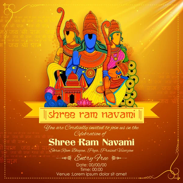 Lord Ram, Sita, Laxmana, Hanuman y Ravana en Ram Navami — Archivo Imágenes Vectoriales