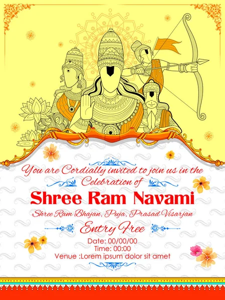 Heer Ram, Sita, Laxmana, Hanuman en Ravana in Ram Navami — Stockvector