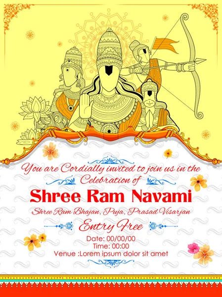 Lord Ram, Sita, Laxmana, Hanuman e Ravana em Ram Navami — Vetor de Stock