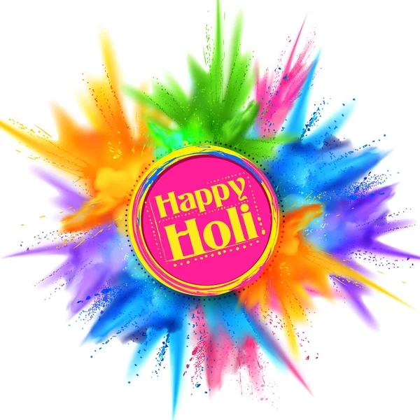 Explosión de color en polvo para Happy Holi Background — Vector de stock