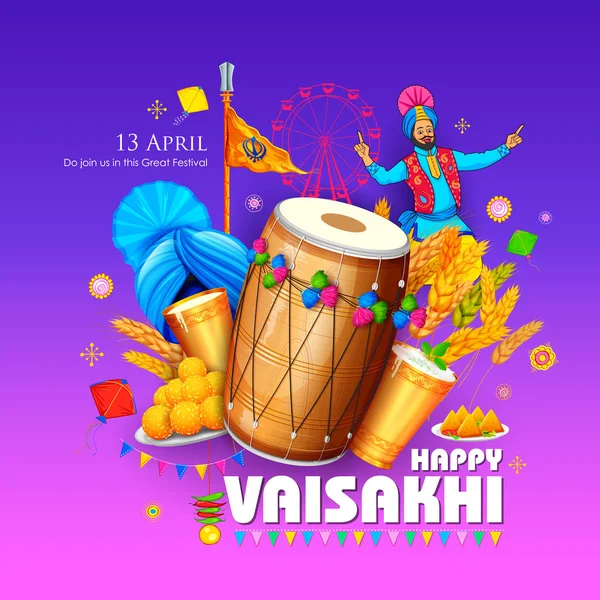 Mutlu Vaisakhi Pencap dili Festivali kutlama arka plan — Stok Vektör