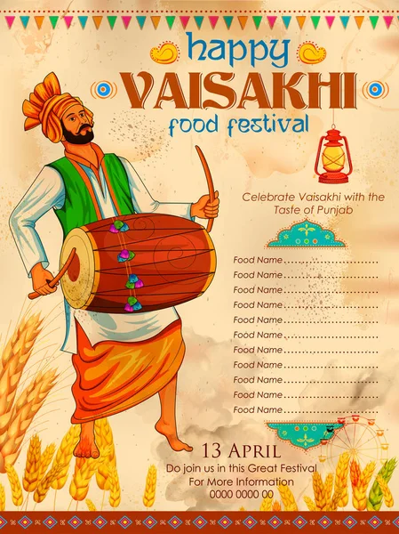 Feliz Vaisakhi Punjabi festival celebração fundo — Vetor de Stock